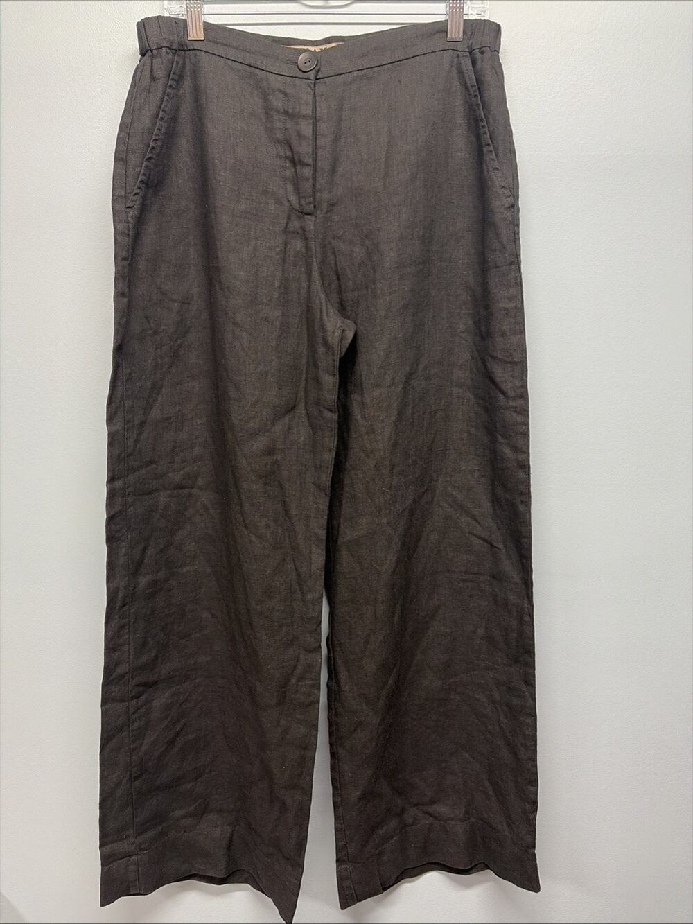 NEW Flax Vintage Trouser 100% Linen Pant -Button Fly/Pockets/Wide Leg/Black